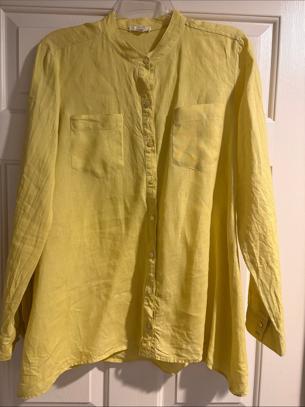 Eileen Fisher Lemon Yellow Band-Collar Button Front Shirt